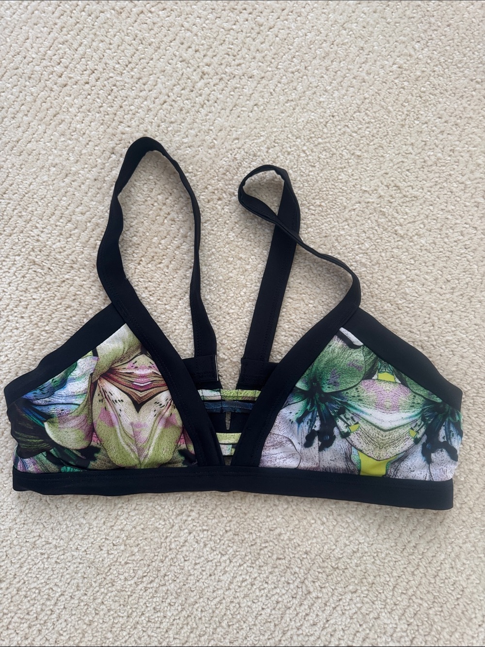Floral Mesh Bikini top with Black Trim